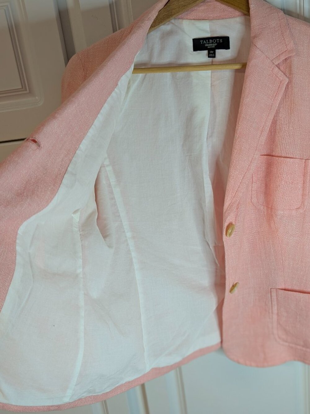*SALE* Talbots Grace Linen Blend 3/4 Sleeve Blazer Soft Salmon 14P Quiet Luxury - Picture 11 of 16